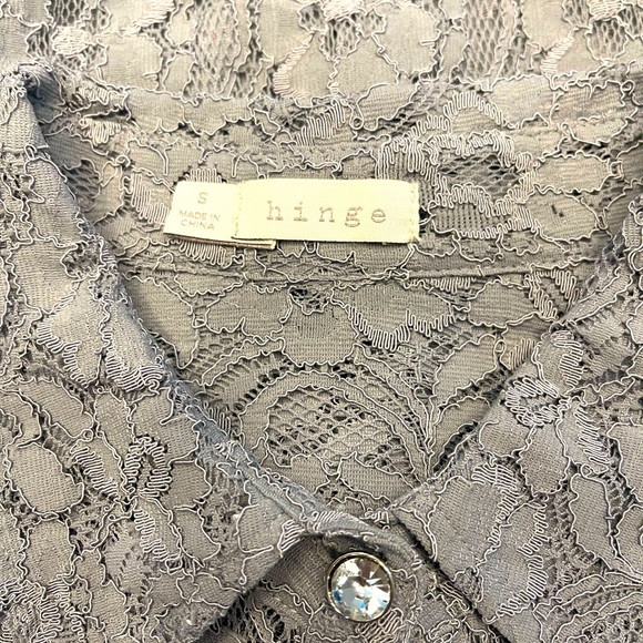 Hinge Gray Lace Jean Jacket Style with Crystal Buttons - Picture 9 of 16